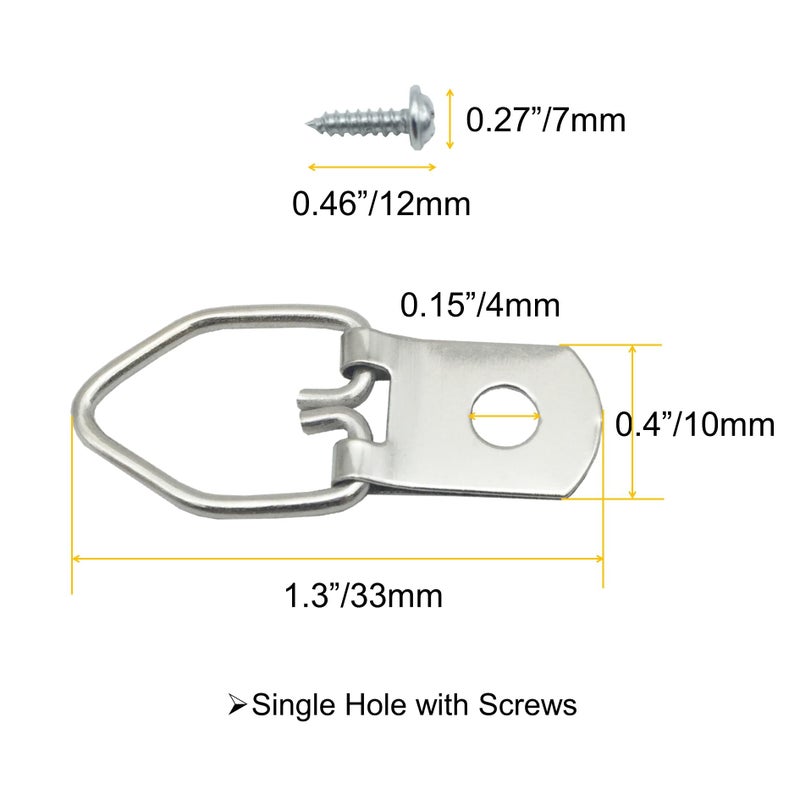 EesTeck 100 Pack Small D-Ring Steel Picture Hangers with Screws Picture Frames Picture Hang Solutions, for Hanging Clock Paintings Artwork Picture Frame Hook Photos - Image 4
